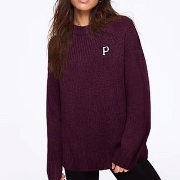 VS Pink | Plum Crew Neck Knit Boyfriend Sweater - Picture 2 of 2